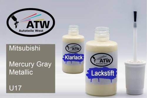 Mitsubishi, Mercury Gray Metallic, U17: 20ml Lackstift + 20ml Klarlack - Set, von ATW Autoteile West.